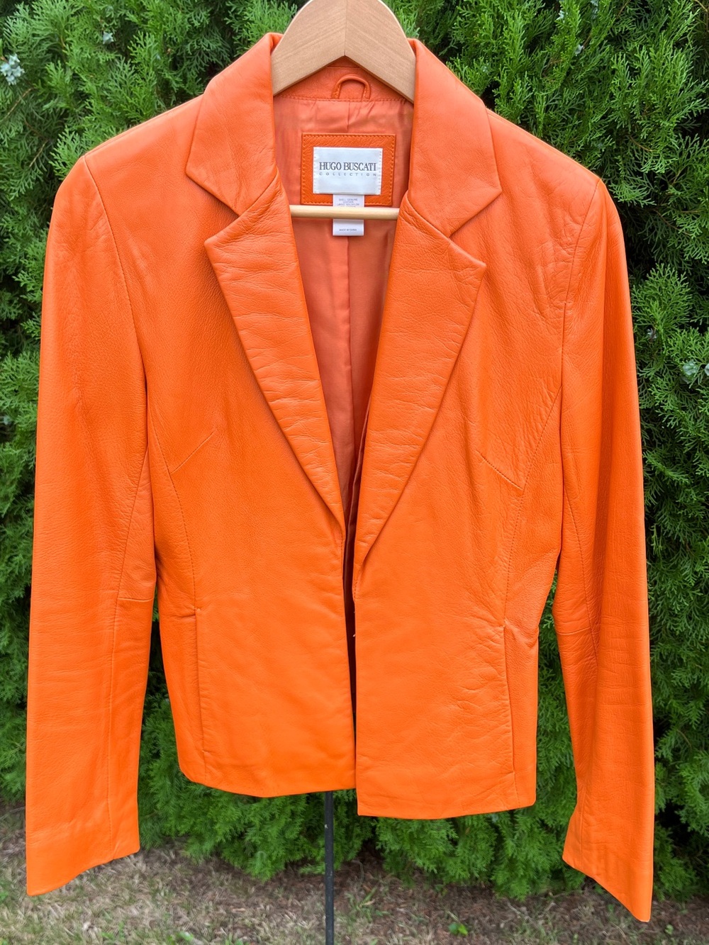 Y2K Hugo Buscati Vibrant Orange Authentic Leather Blazer Jacket. Buttery soft!